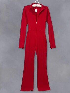 Athleta x Alicia Keys sporty preppy red Longsleeve jumpsuit with flare legs L